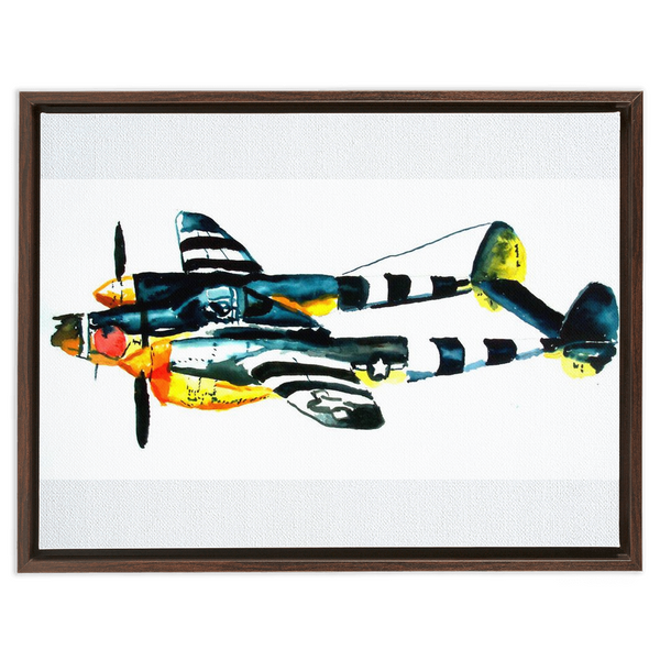 P-38 Airplane - Framed Traditional Stretched Canvas