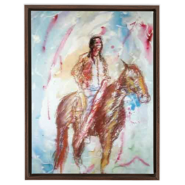 Indian on Horse - Framed Traditional Stretched Canvas