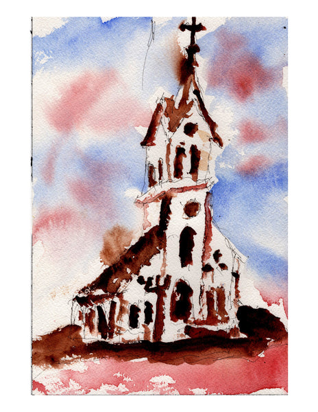 Original watercolor painting - Church - Dan Joyce art