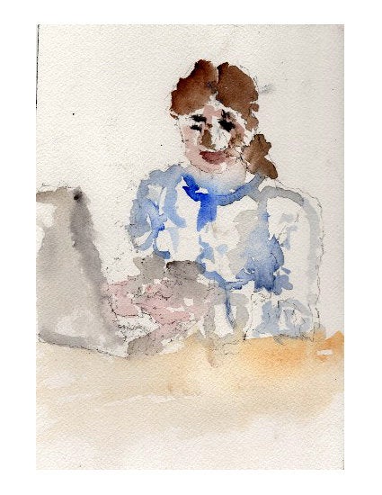 Original signed watercolor painting - Woman Texting - Dan Joyce art