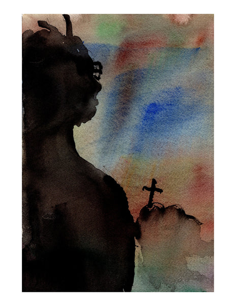 Original signed watercolor painting - Silhouette Contemplating Woman - Dan Joyce art