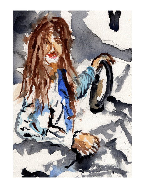 Original signed watercolor painting - Night Chat in a Car - Dan Joyce art